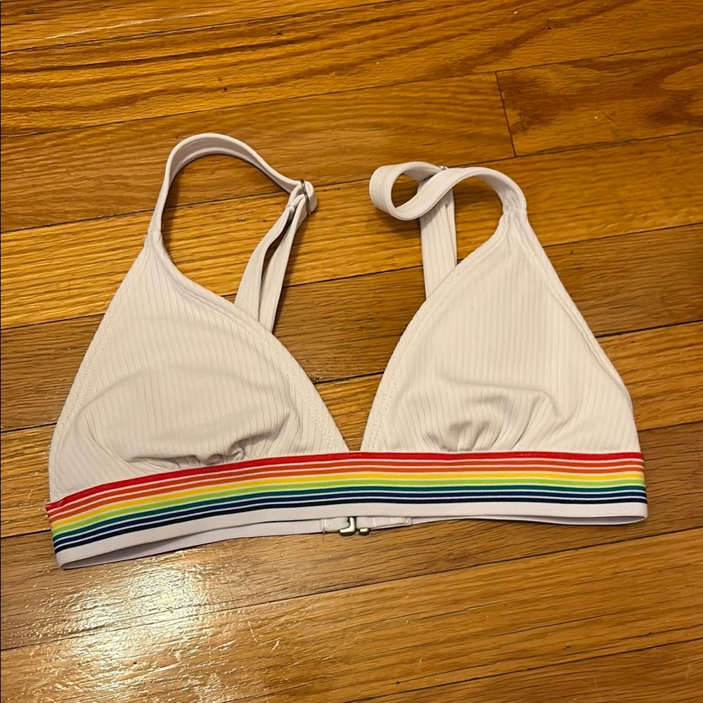 Xhilaration White Bikini Top with Colorful Stripe